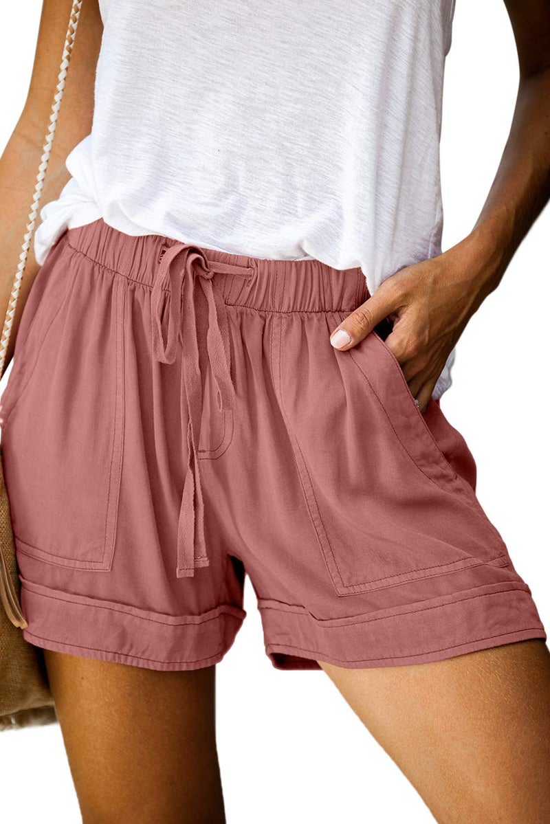 KISSMODA Summer Shorts for Women Casual Drawstring Elastic Waist Pure Color Cotton Linen Shorts with Pockets - Image 1